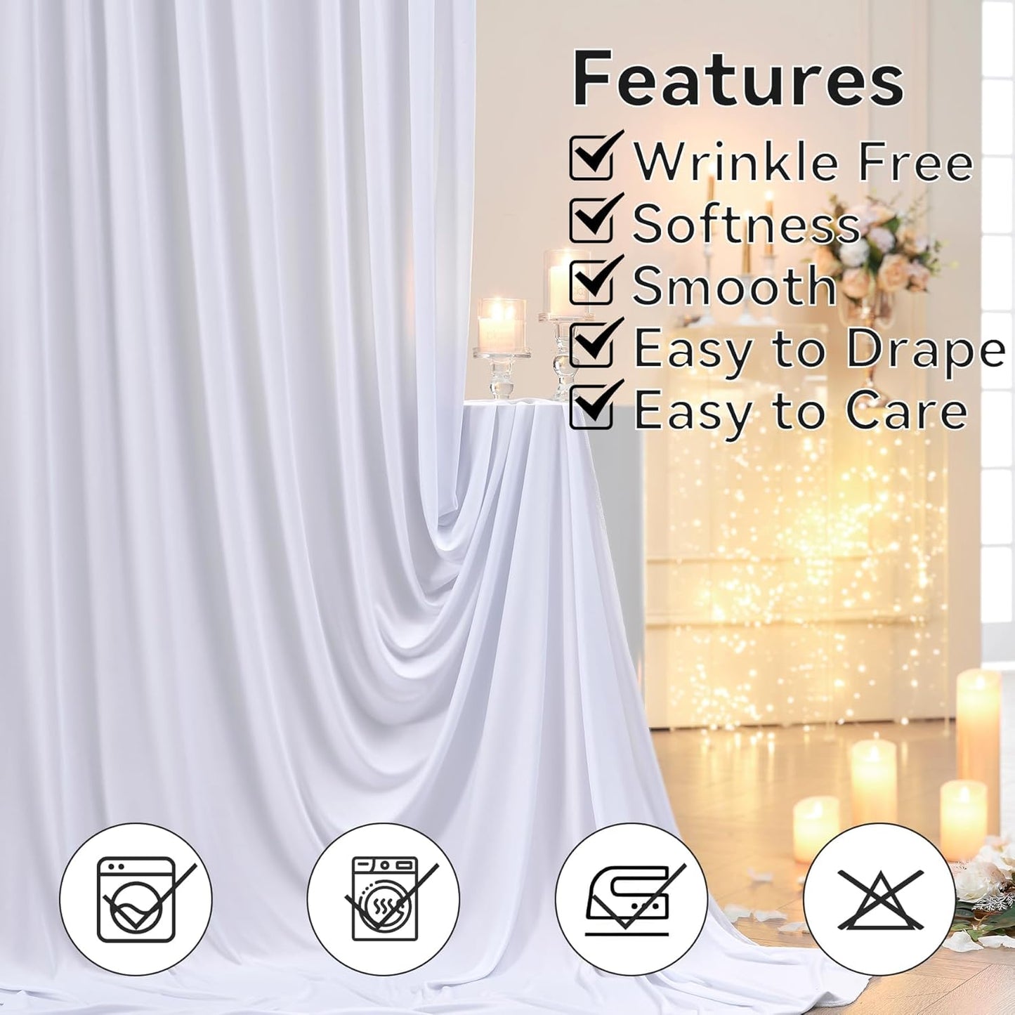 40×14 ft White Wrinkle Free Backdrop Curtain, Soft Silky Polyester Wedding Drapes 8 Panels 14ft Height Photo Backdrop Curtains for Parties Birthday Baby Shower Photography Background Cloth