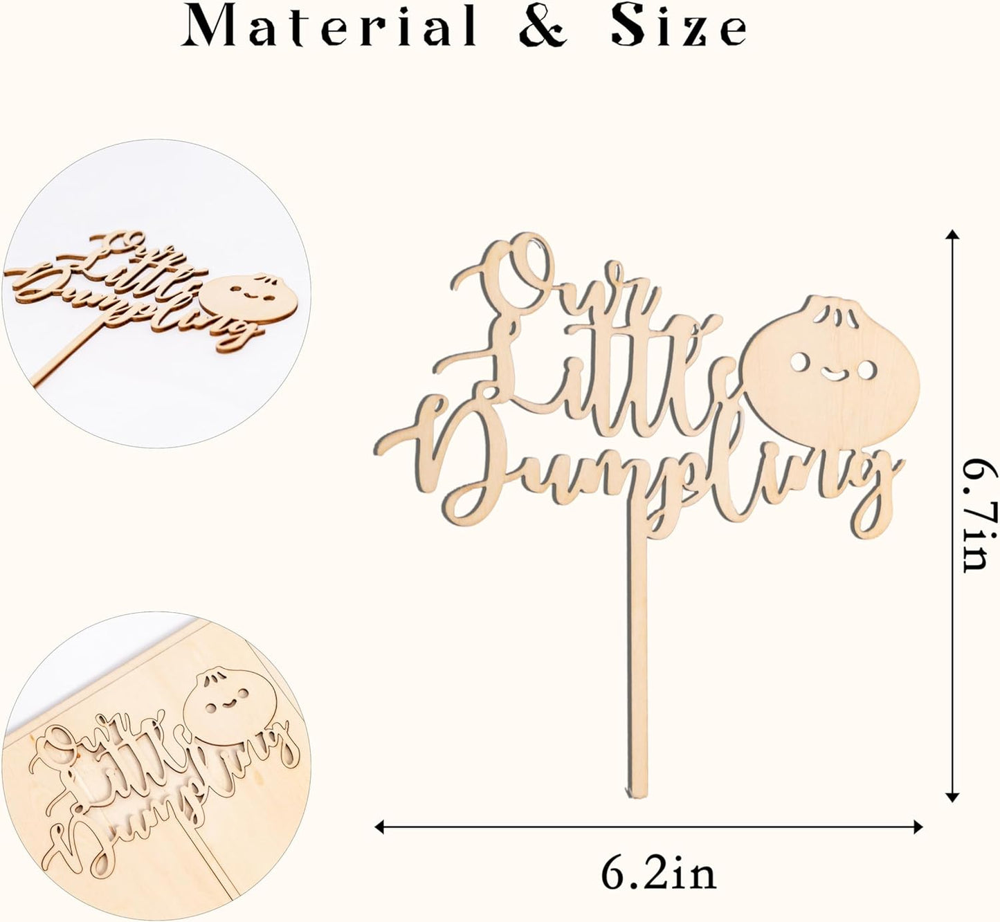 Little Dumpling Wood Cake Topper - Baby Shower Party Decor, Dumpling Themed Party Supplies