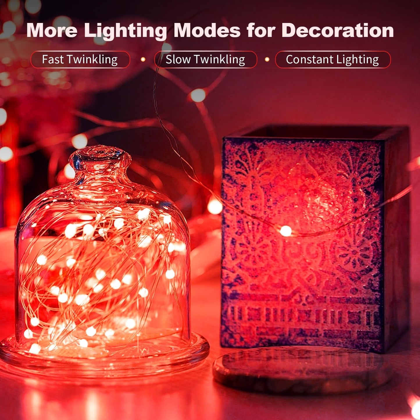 20 Pack LED Fairy Lights Battery Operated,3 Features Blinking Slowly Blinking & just on 7FT 20 LED Waterproof Mini Twinkle String Lights for Wedding Party Christmas Decorations,red