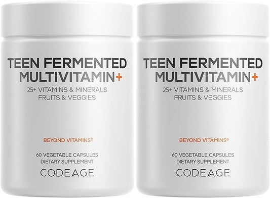 Codeage Teen Multivitamin Supplement – Daily Vitamins and Minerals for Teen Boys and Girls – Organic Whole Food Formula with Omega-3 and Vitamins A to K - 2 Pack