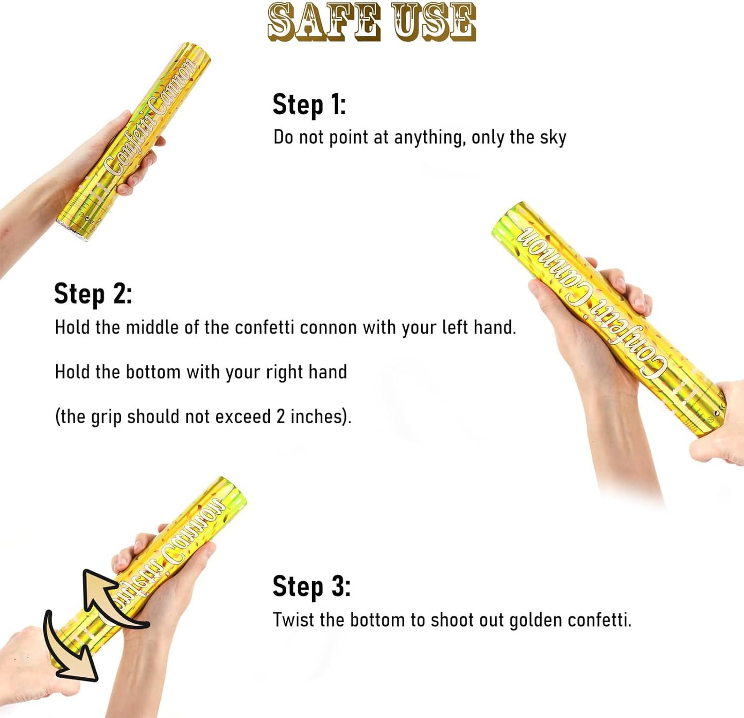 Confetti Poppers [5 Pack] 12 Inch Gold Confetti Cannons | Perfect for Graduation, New Year’s Eve, Weddings, Birthday Parties & All Celebrations | Gold Mylar Confetti for Festive Occasions