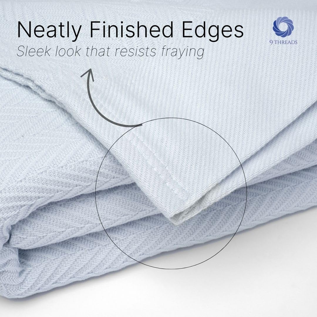 100% Cotton Herringbone Weave Blankets, 66"X90" Twin, Throw Blanket for Bed,All Season Cotton Blanket, Cozy Blanket,Throws Bed Blanket, Throw Blanket for Couch,Modern Home Decor -Light Blue