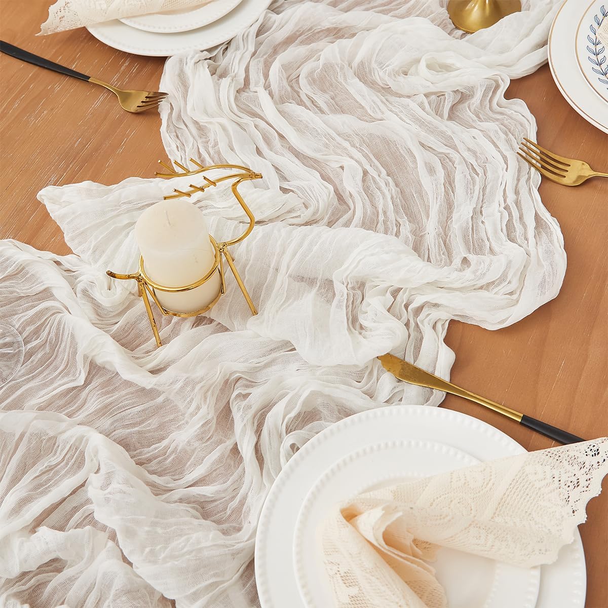 White 12 Pack Cheesecloth Table Runner 120 Inch 10 FT Boho Rustic Gauze for Wedding Baby Shower Party Farmhouse Summer Home Decor Washable