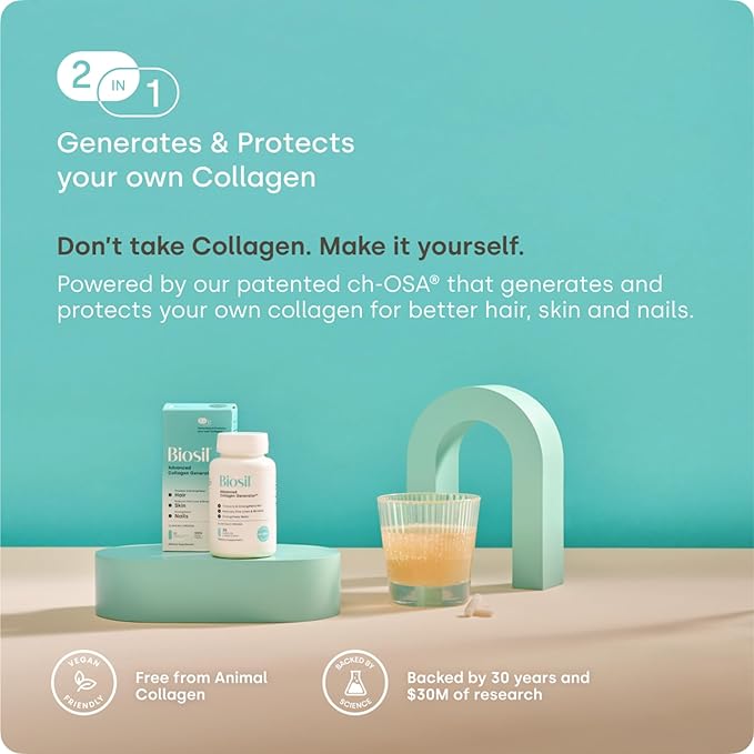 Biosil Collagen Booster Supplement - 30 Original Capsules, Pack of 2 - Patented ch-OSA Activator for Skin, Hair, Nails & Joints - Supports Natural Production - 30-Day Supply