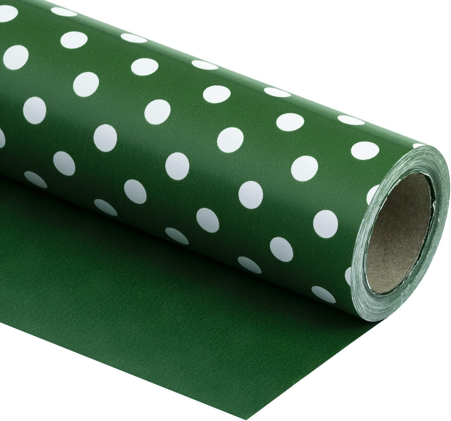 WRAPAHOLIC Reversible Wrapping Paper - Mini Roll - 17 Inch X 33 Feet - Dark Green and Polka Dot Design for Birthday, Holiday, Wedding, Baby Shower