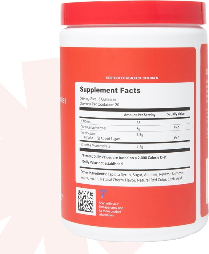 Create Creatine Monohydrate Gummies for Men & Women | 1.5g Creatine per Gummy for Muscle Strength, Endurance, Recovery, & Focus | Vegan, Non-GMO, Gluten-Free | Premium Sour Cherry Flavor | 90 Count