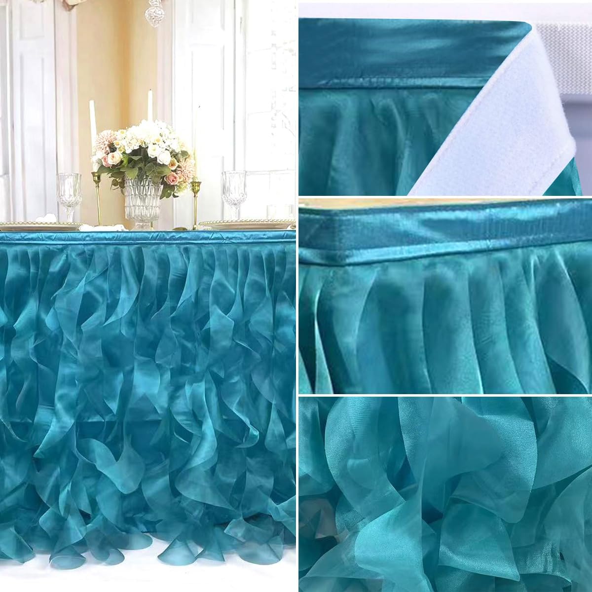 Luxury Organza Mesh Table Skirt Draping Floating Romance - Perfect for Bridal Showers, Birthday Weddings - Clear Flowing Decoration for a Wonderful Main Cake Table (Teal Blue-6ft, 72"Lx30"H)