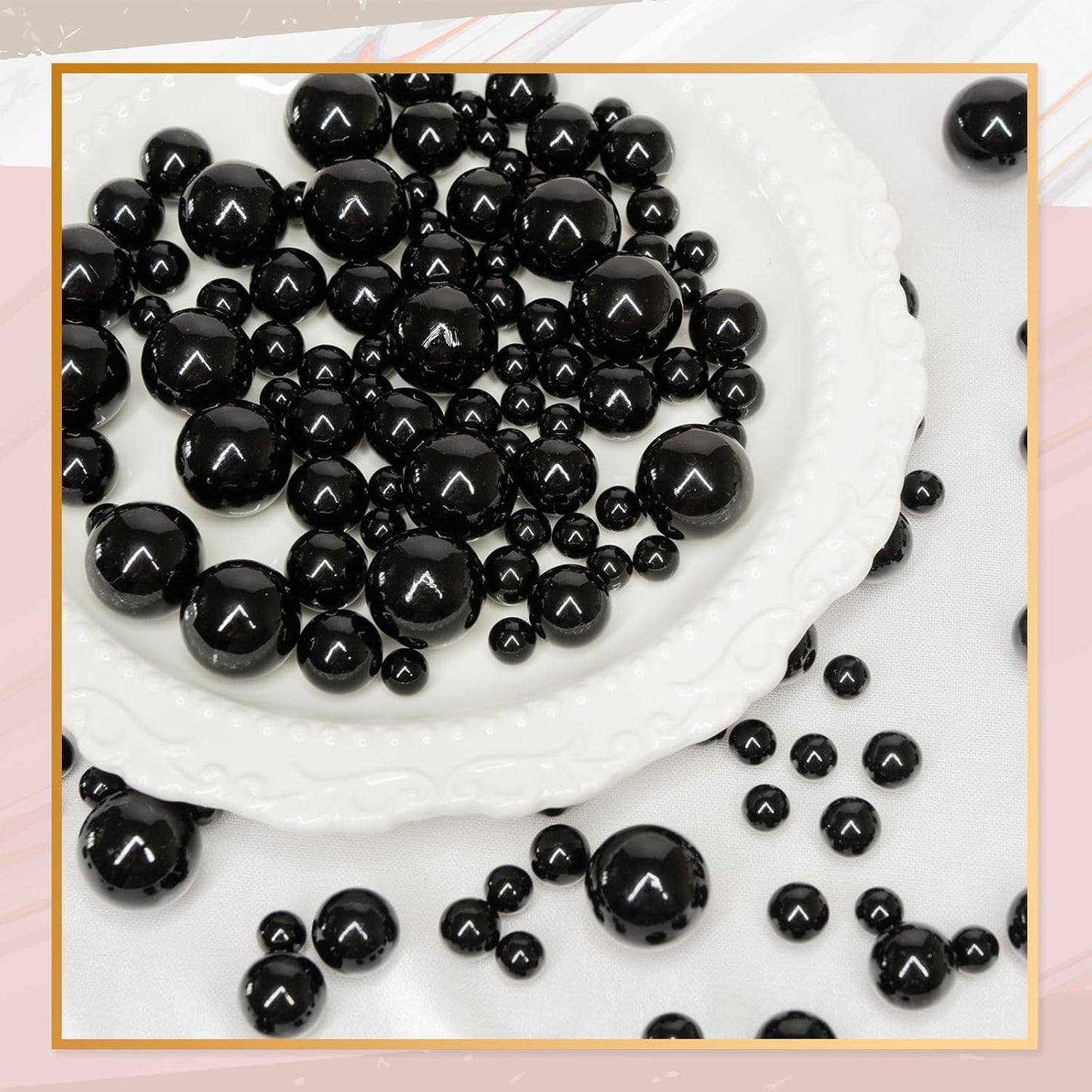 300Pcs Vase Filler Black No Hole Faux Pearl Beads for Vase Filling Decorations, Candle Centerpieces, Wedding Centerpieces, Home Party Decor (8/14/20mm)