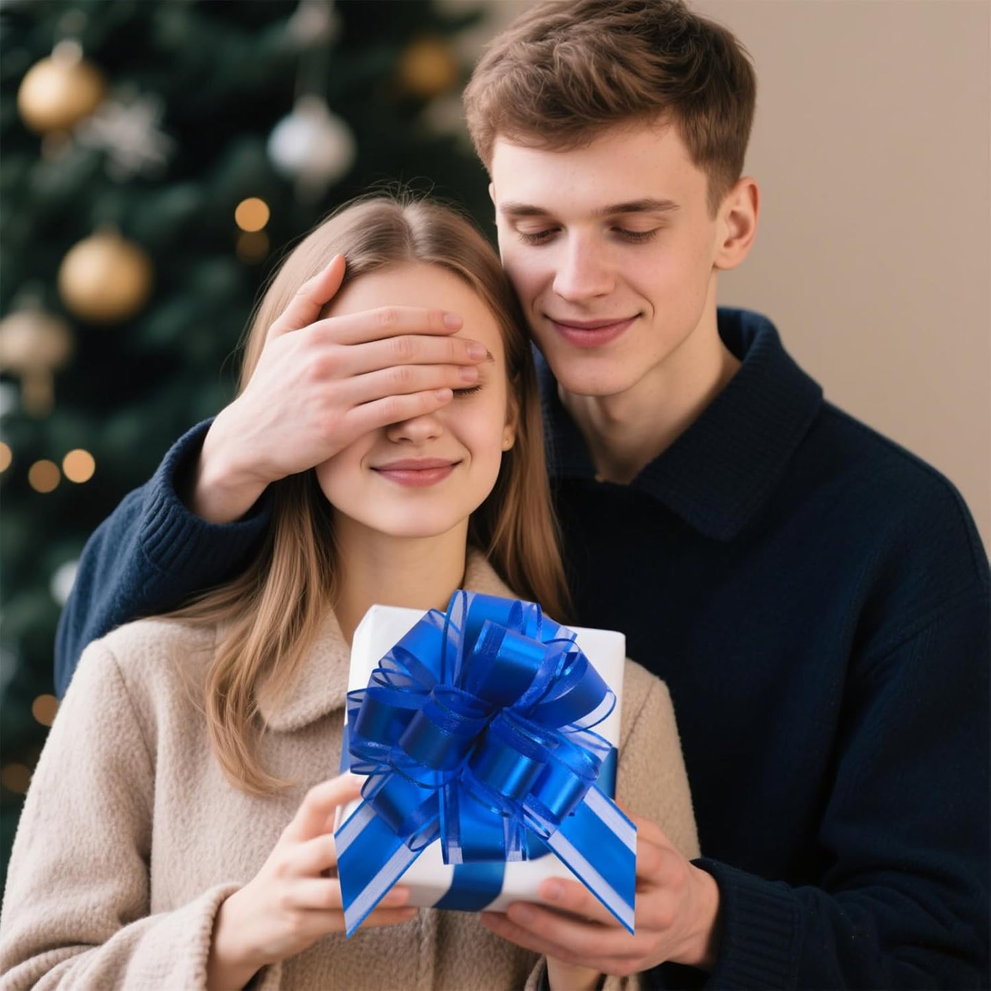 6 Pcs 6 Inch Blue Pull Bows, Perfect for Gift Wrapping, Weddings, Party Decorations, Crafts Easy-to-Use Pull Bows for Gifts and Events