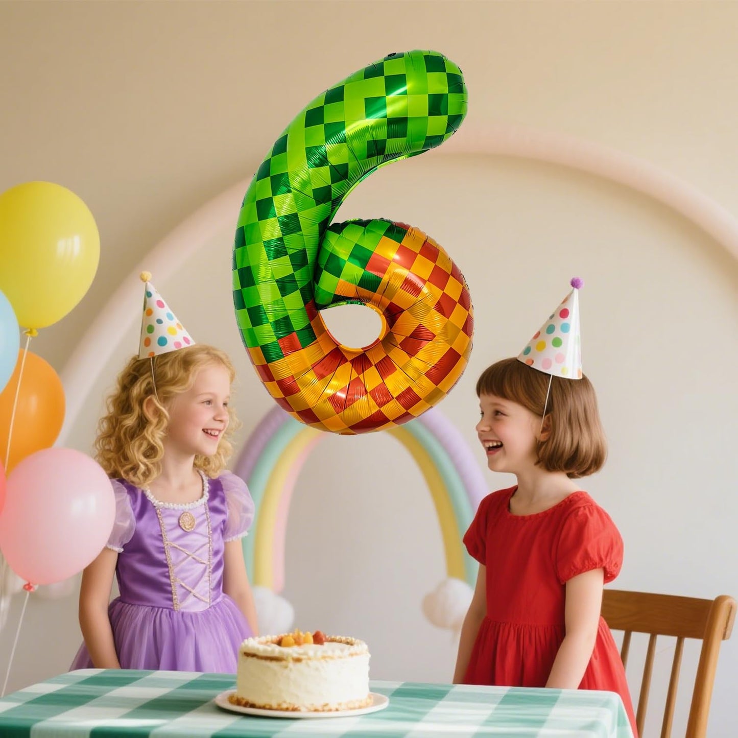 Pixel & TNT Theme 40in Giant Number Balloons - Foil Mylar Birthday Party Decorations for Kids Adults Cumpleaños, Block Style Pixel Art Shape Balloon Decor Supplies (Pixel, Number 6)