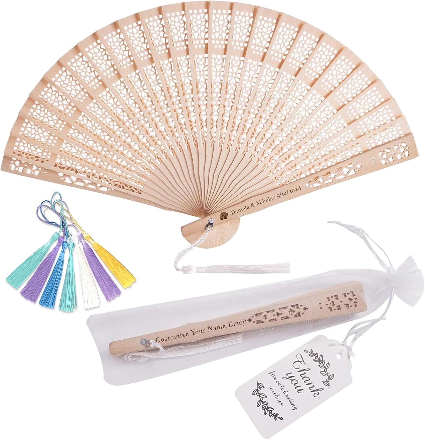 50Pcs Custom Wedding Fans for Guests with Text/Logo, Fans for Wedding Guests, Personalized Hand Fans for Party Bridal Shower Wedding Guest Favors (50)