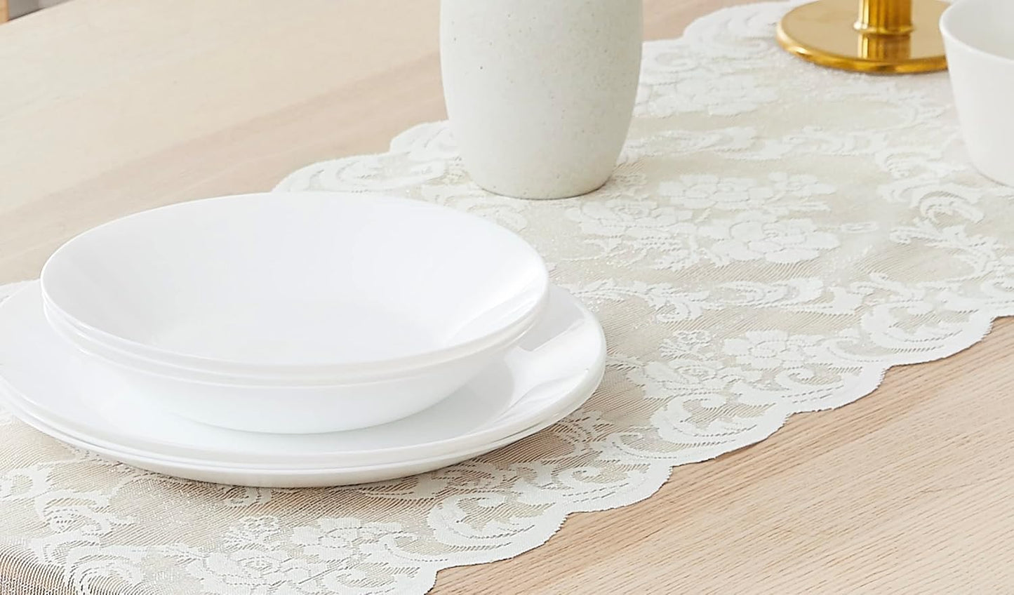 LinenZone Ivory Table Runner with 2 Tassels for Rustic Vintage Decor. Lace Table Runner Works Great As Wedding, Thanksgiving or Christmas Table Decor (Mia 14 x 72, Ivory)