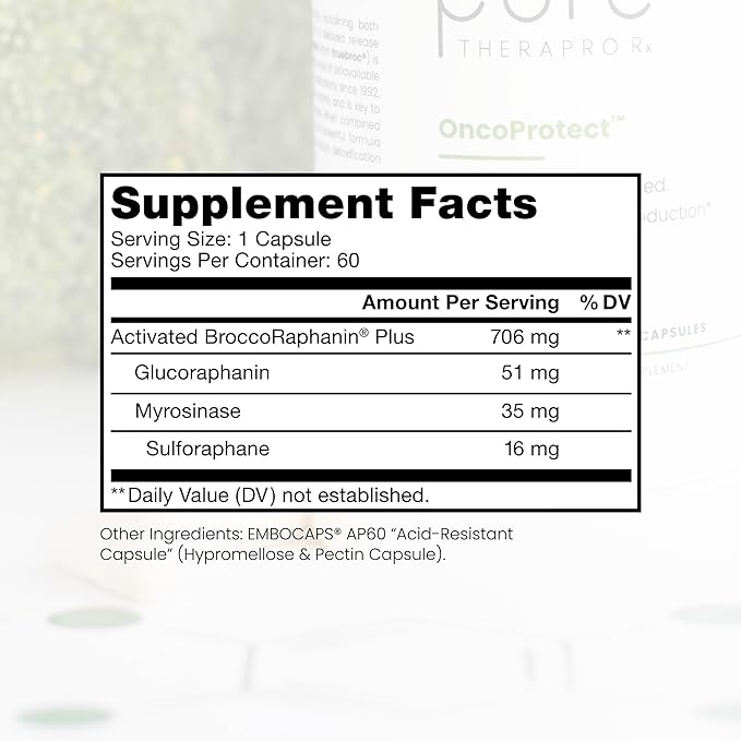 Pure Therapro Rx OncoProtect ES HIGH DOSE Sulforaphane Supplement, Made in USA | 2 Month Supply | 706 mg Patented Activated BroccoRaphanin Broccoli Seed Extract | Glucoraphanin + Myrosinase