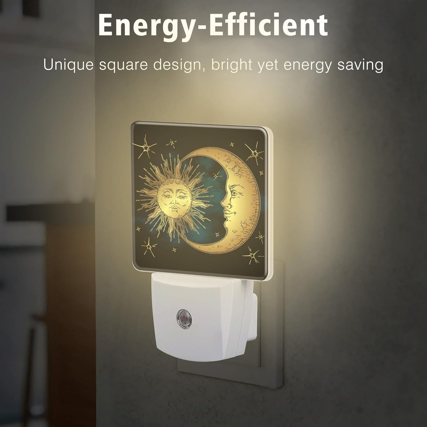 Celestial Moon Sun Night Light Plug into Wall with Dusk to Dawn Light Sensors Boho Chic Stars Night Light LED Lamp for Bedroom Hallway Home Wall Decor Nightlight for Girls Boys Men Women