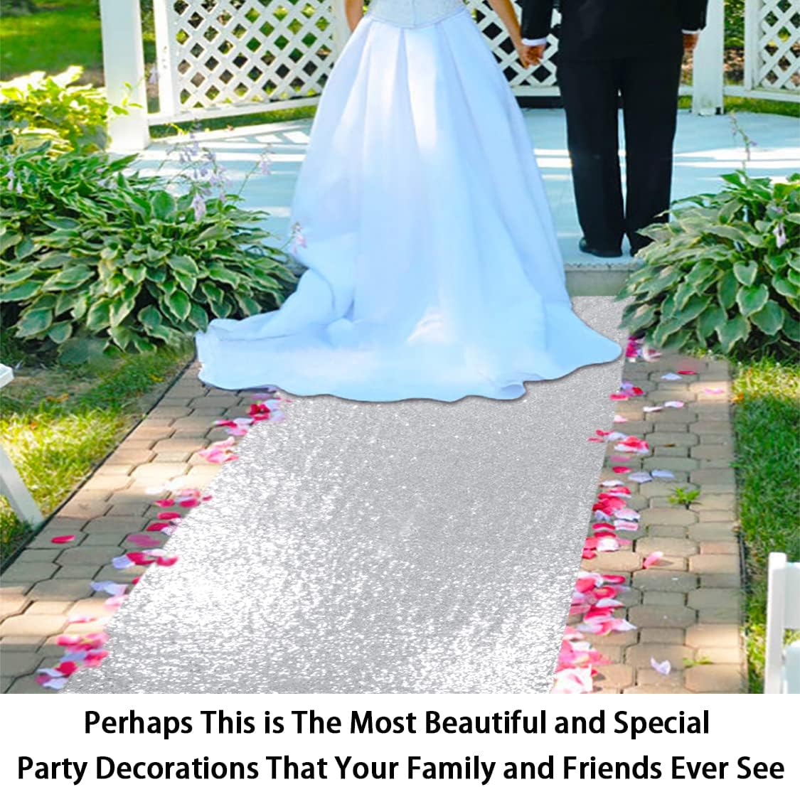 ShinyBeauty Silver Glitter Carpet Runner - 2FTx15FT for Weddings, Parties, and Special Events