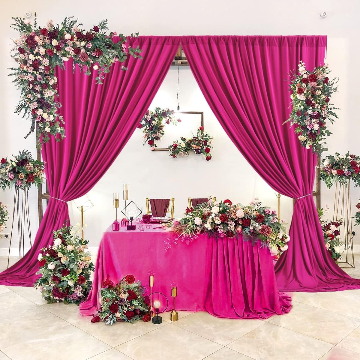 AK TRADING CO. 10 feet Wide x 12 feet Long IFR Polyester Backdrop Drapes Curtains Panels with Rod Pockets - Wedding Ceremony Party Home Window Decorations - Fuchsia