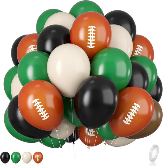 12 Inch Football Printed Party Balloons - Dark Green, Black, Beige - Boys Sports Birthday Party Decorations
