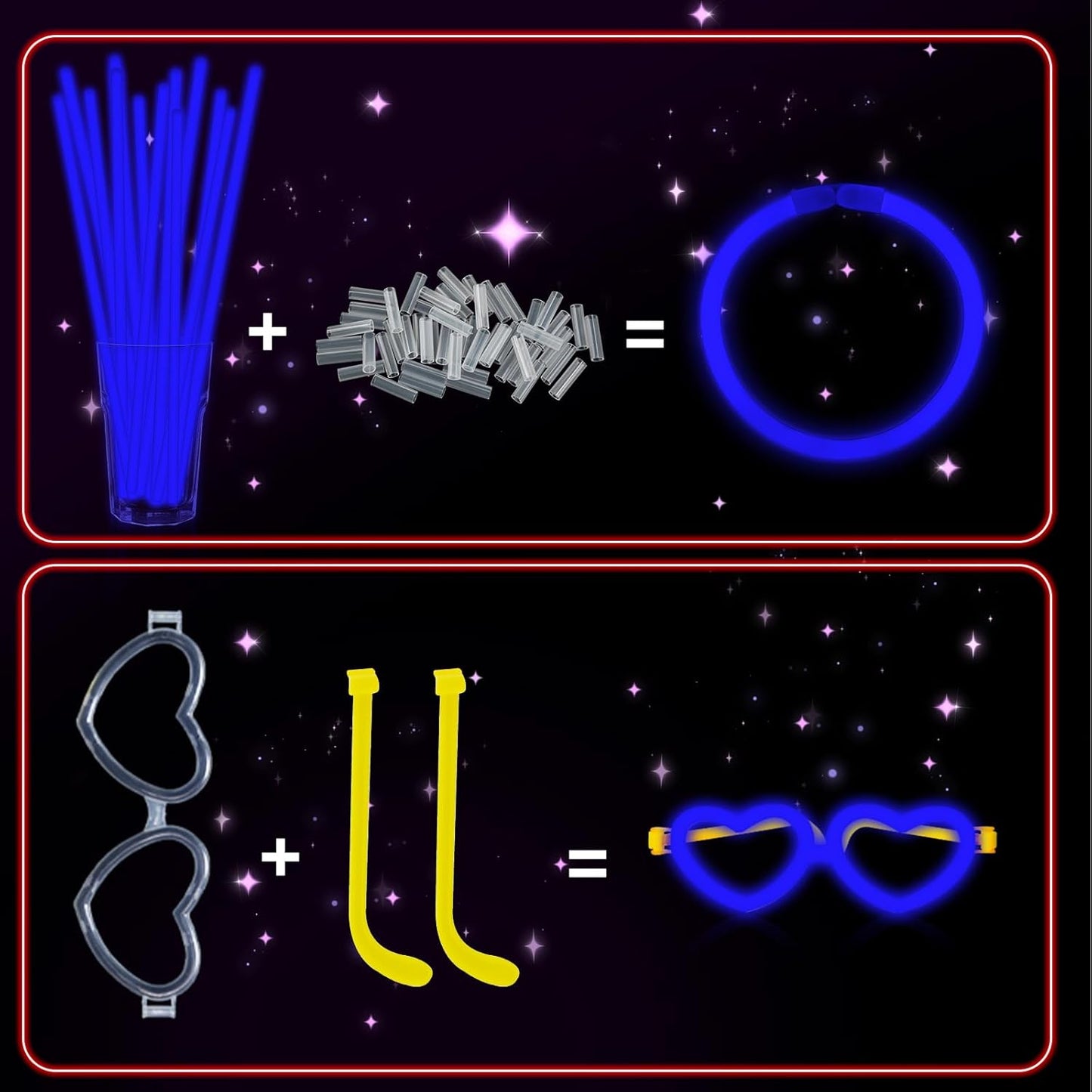 60 Pack 8” Blue Glow Sticks Bulk Bright Glow Sticks with 60 Connectors 20 Heart Glasses Glow In The Dark Party Supplies Neon Party Decorations Glow Bracelet Glasses for Holiday Carnival (Blue)