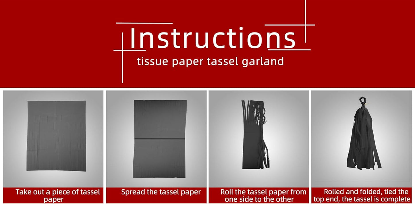 Yellow White Black Party Decorations - 15pcs Tissue Paper Tassel Garland for Birthday Baby Bridal Shower Wedding Graduation Hanging Decor HongTongTong