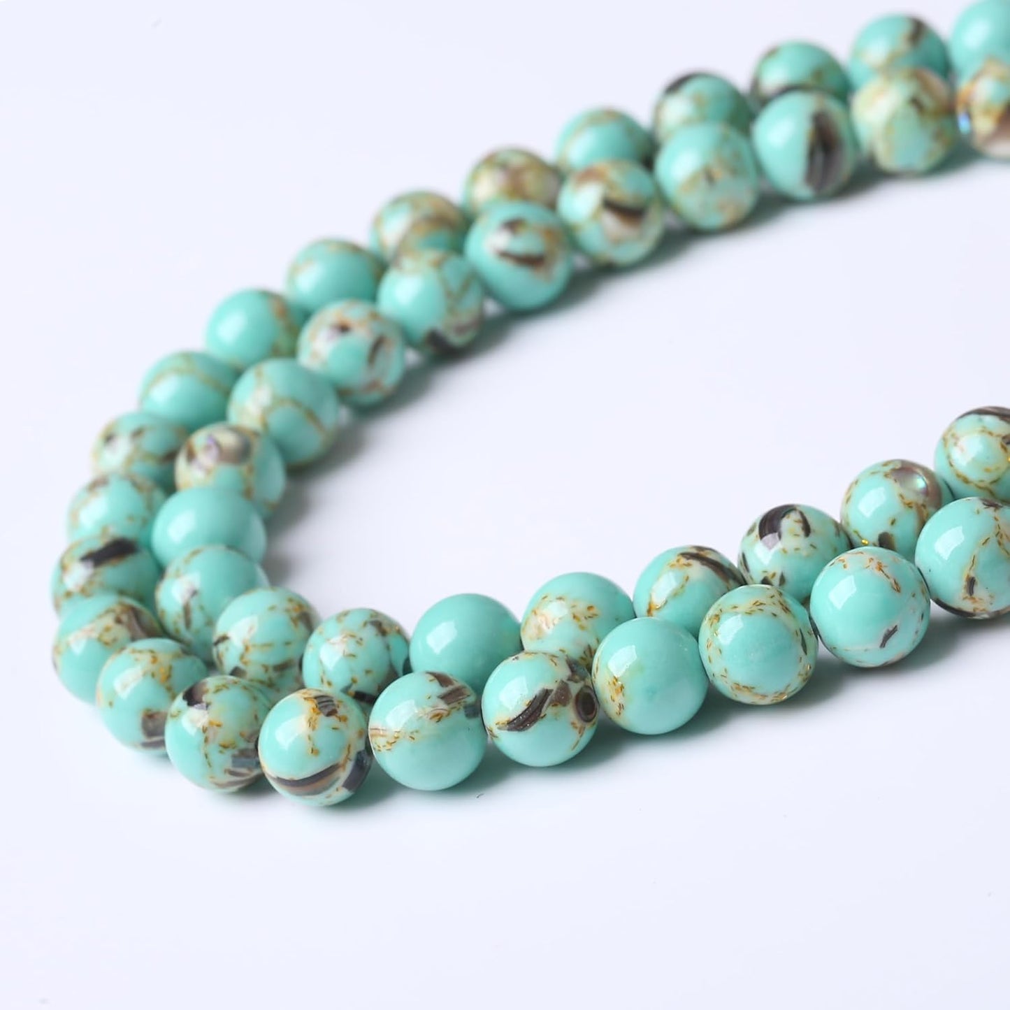 Gold Wire Turquoisee Stone Beads Gemstone Round Crystal Energy Jade Beads Stone Beads for Jewelry Making DIY Bracelet Necklace Jewelry Making 1 Strand 15.5inch 31PCS 12MM