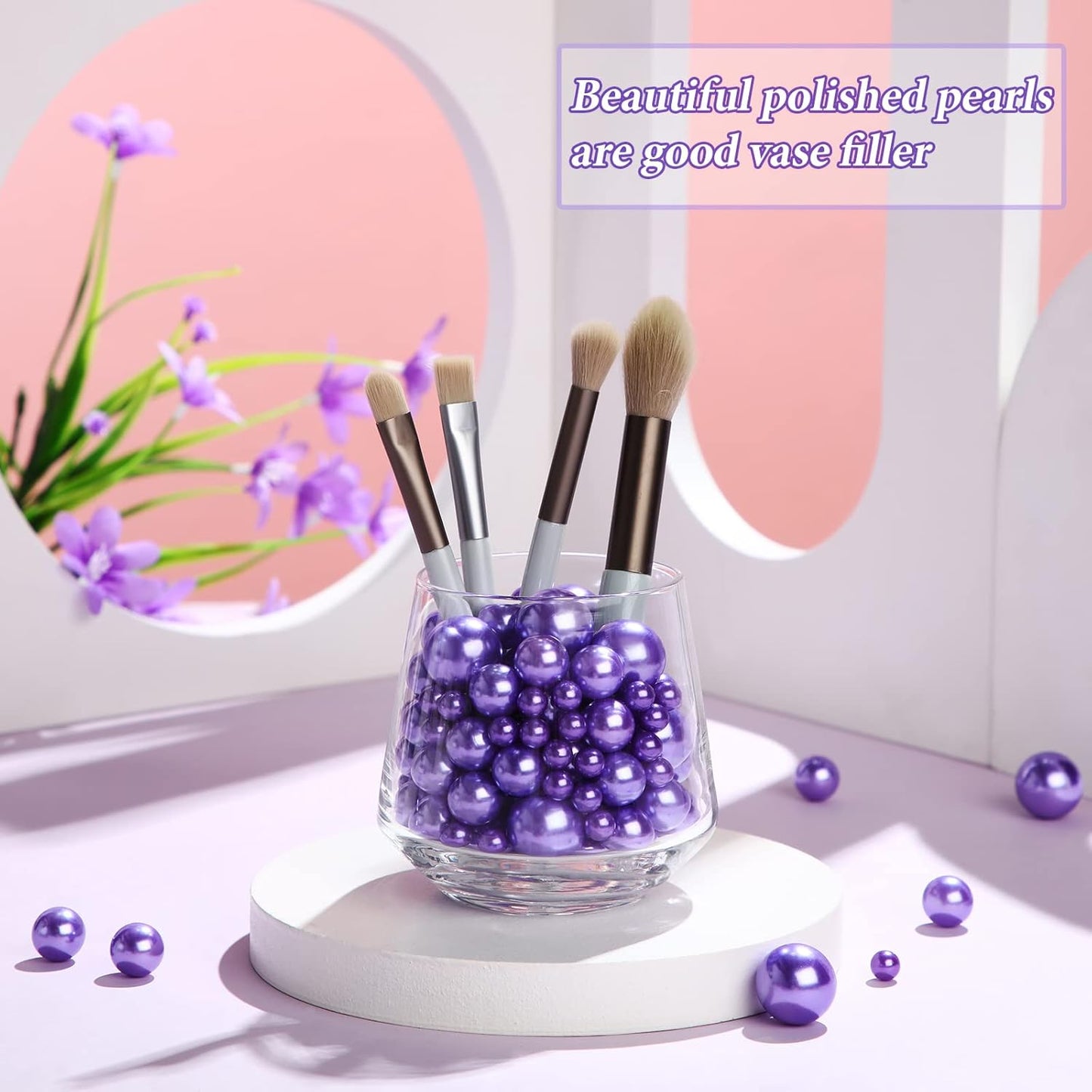 150 Pieces Vase Filler Faux Pearls Vase Makeup Beads No Hole Gloss Bead Mixed Sizes Round Pearl for Home Party Wedding Decor, 8/14/20 mm(Purple)