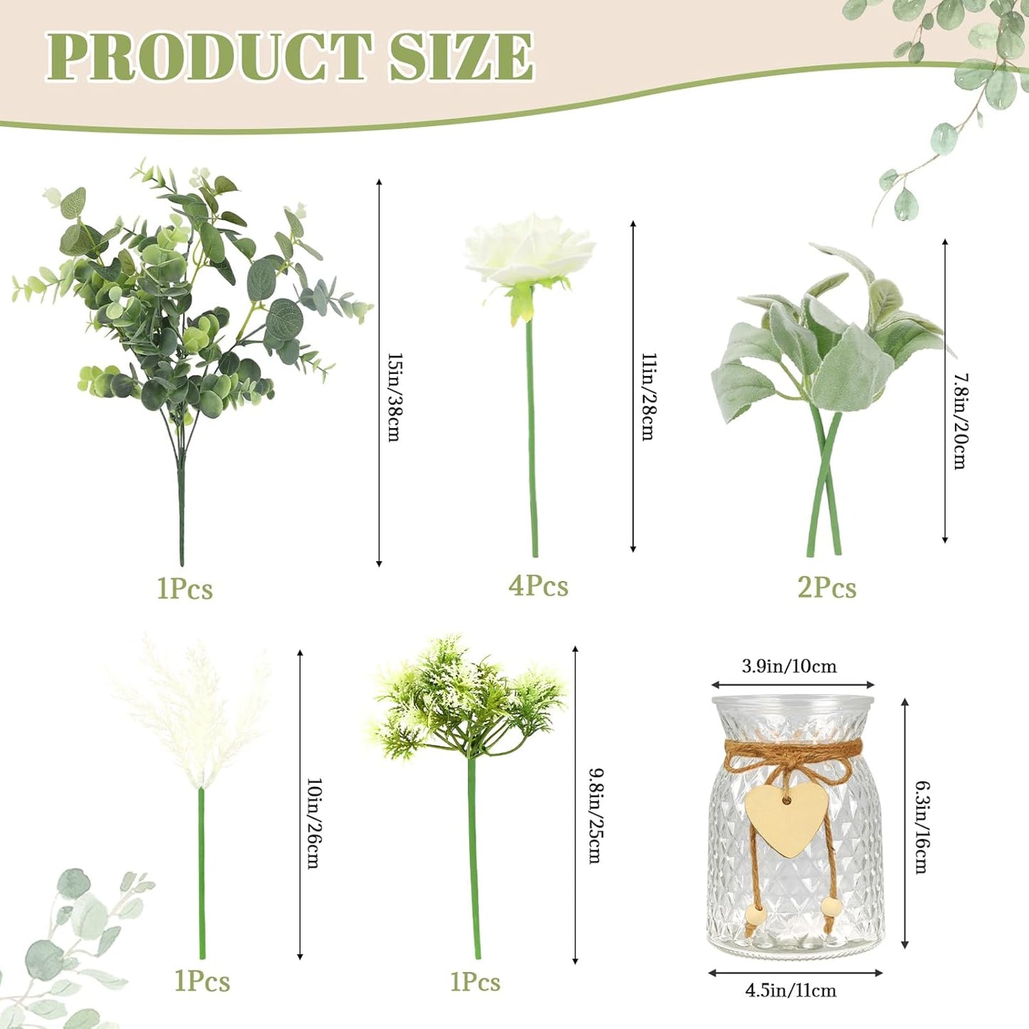 HOHOTIME Artificial Flowers with Vase, White Silk Roses Fake Flower Arrangement with Eucalyptus, Faux Plant Vase for Home Office Dining Table Centerpiece Coffee Table Decor Farmhouse Decoration