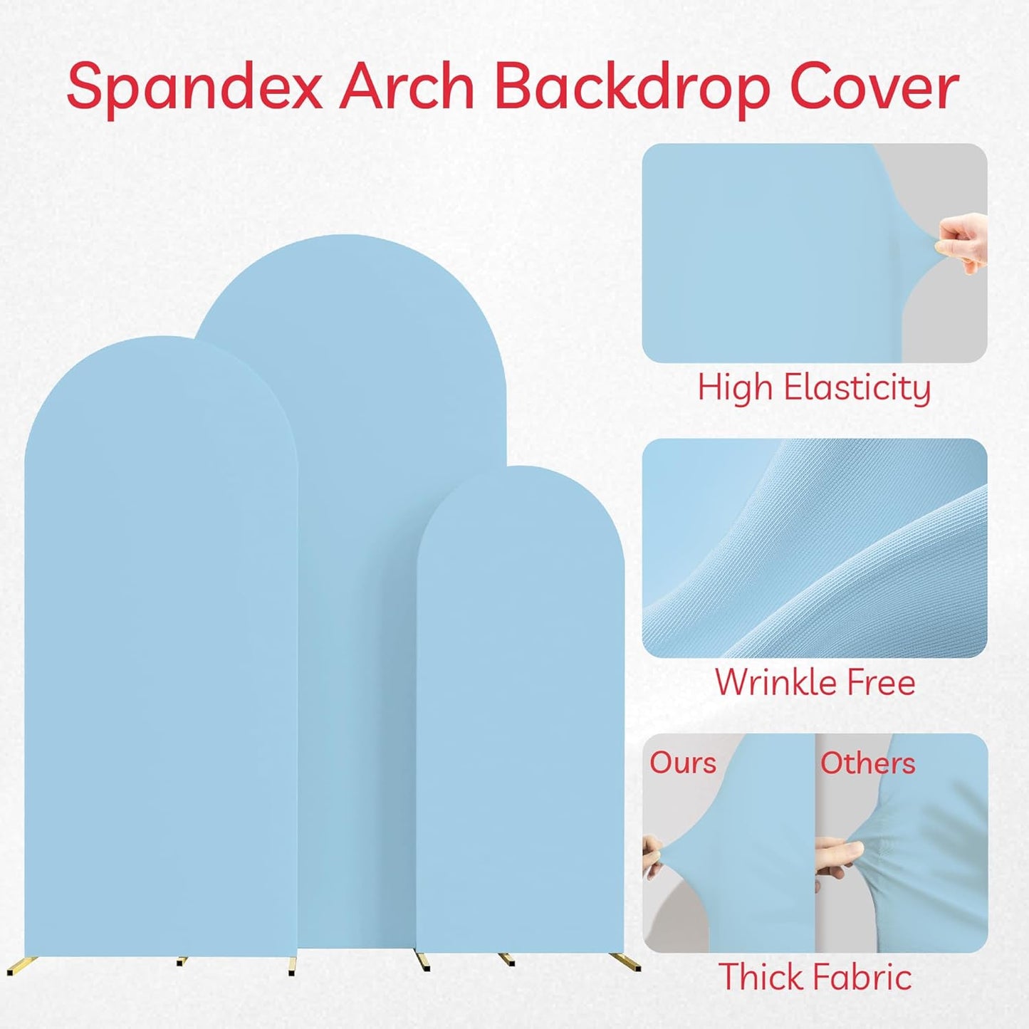 Spandex Anti Wrinkle Arch Backdrop Cover - High Elastic Fitted Arch Stand Cover Set of 3 Dusty Blue Round Top Chiara Backdrop for Wedding Birthday Party Garden 6.6FT, 7.2FT, 8FT