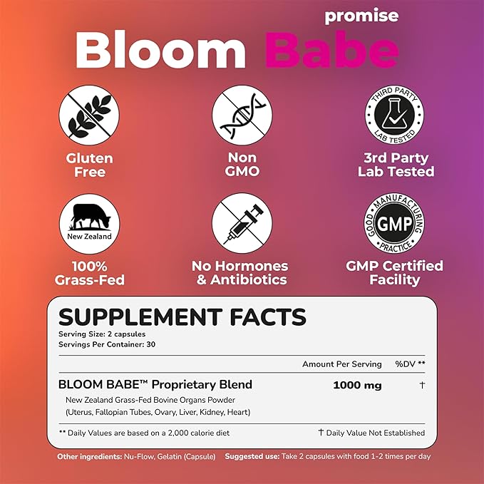 Beef Organ Supplement for Women | 100% Grass Fed Beef Liver Capsules with Heart, Kidney & Reproductive Organs | Primal Hormone Balance & Ancestral Energy | Bloom Babe - Queen of Superfoods, 60ct