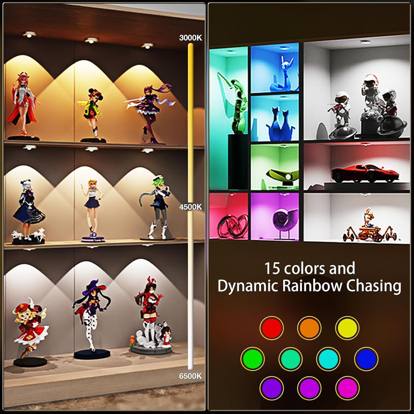 Rechargeable Puck Lights with Remote Control, 12 Color Changing Under Cabinet Lighting, Wireless RGB tv Led lights for bedroom & Closet, Dimmable Magnetic under counter lights for kitchen, Shelf,Party