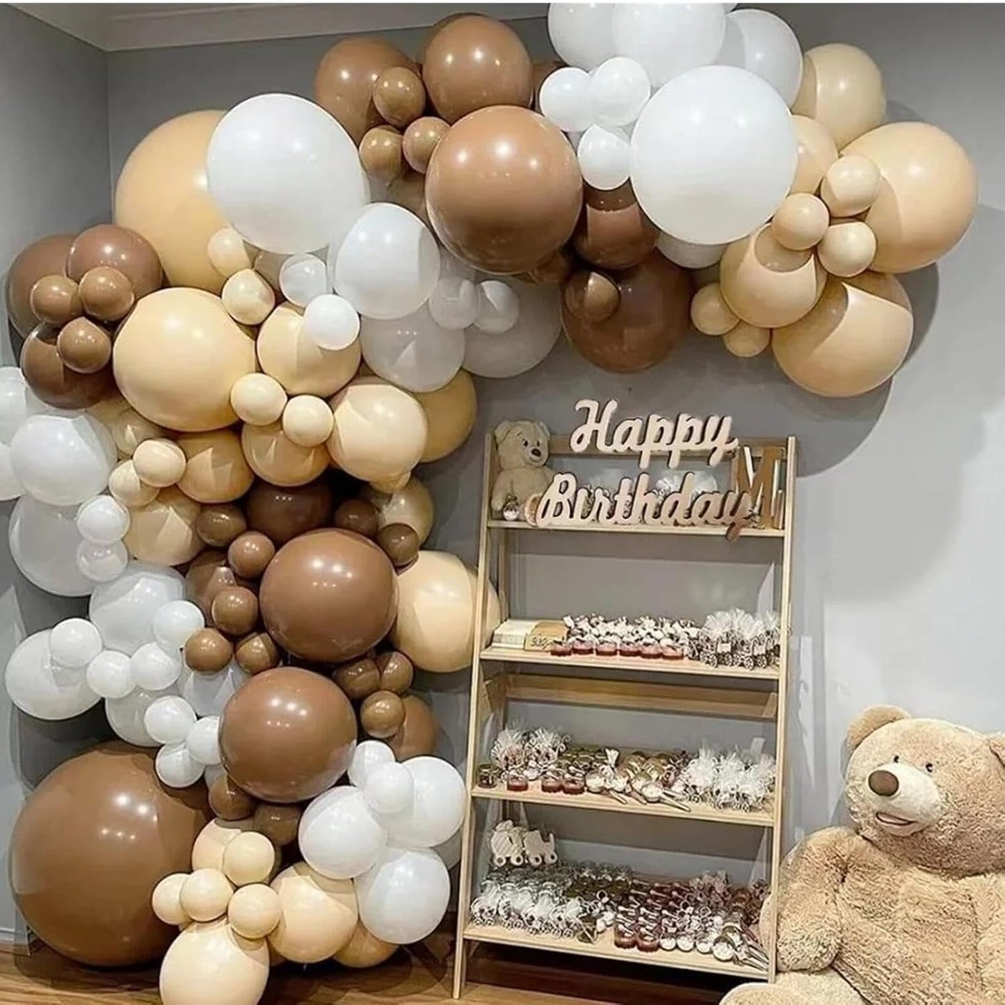 412Pcs Netural Balloon Garland Arch Kit, 5 10 12 18inch Brown Balloon Garland Arch Kit for Birthday Teddy Bear Baby Shower Neutral Party Decoration