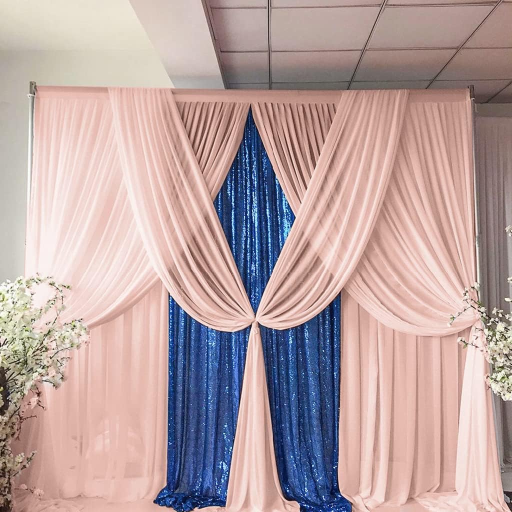 DUOBAO Chiffon Backdrop Curtains 2 Panels 8FT Voile Curtain Peach 58"x96"Baby Shower Background Wide 150cm x 240cm Length Sheer Drapes for Wedding Bedroom Window,Party Decor