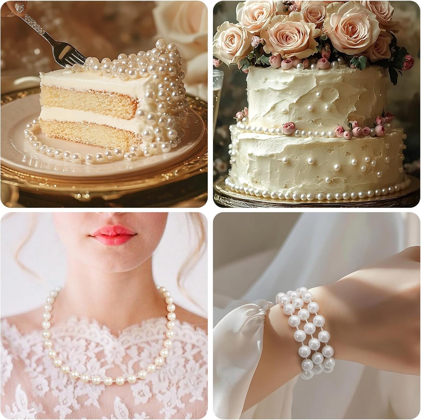 48 Feet Faux Pearl Beads Garland 8mm Craft String Pearls for Wedding Centerpiece Christmas Tree and Flowers Decoration DIY (Ivory)