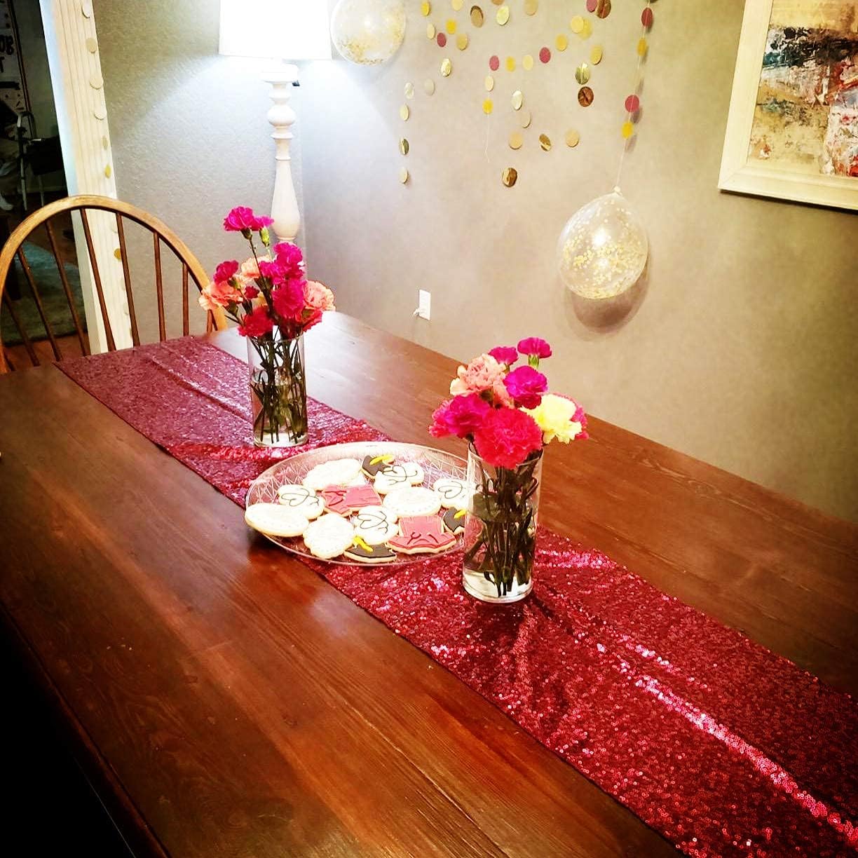 Eternal Beauty Hot Pink Table Runner for Wedding, 5PCS-12x108 Sequin Table Runner Decorations for Birthday Parties, Banquets, Graduations,Christmas