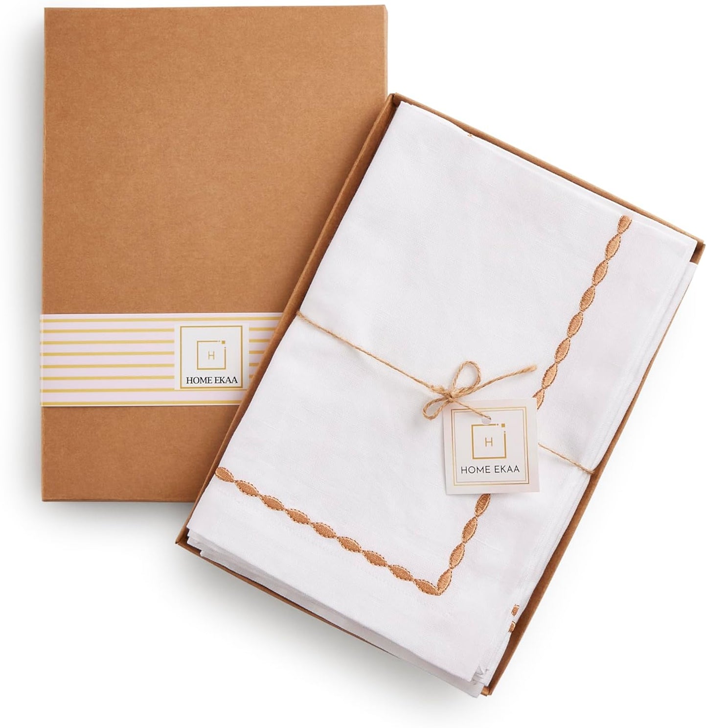 Cotton Linen Dinner Napkins 20 x 20 Inch – White Cloth Napkins with Motif Embroidery – Set of 4 Washable Fabric Napkins for Spring, Summer, Wedding Decoration, Gift