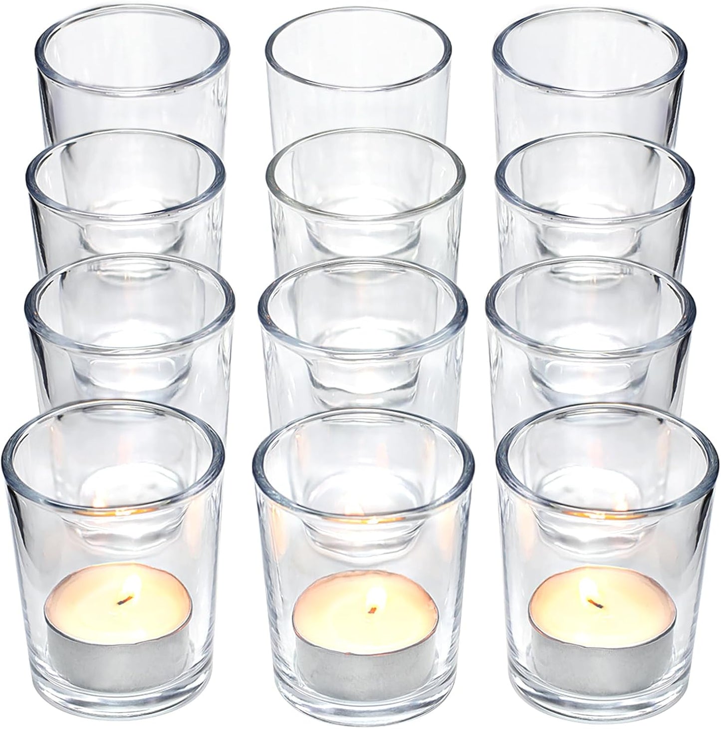 Letine 12-Pack Clear Votive Candle Holders - Glass Tea Light Holders with 12 Tea Lights for Wedding Decor, Bulk Votive Holders for Home Table Decor/Christmas & Thanksgiving