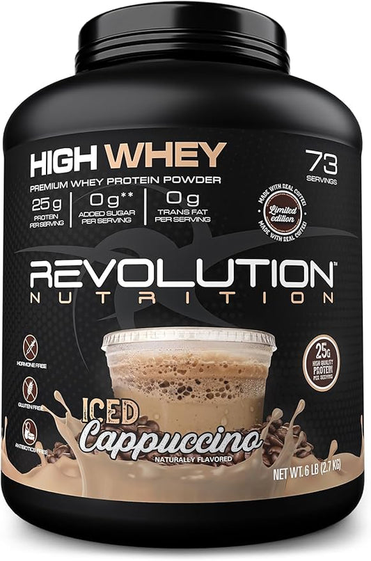 High Whey, Protein Powder 6LB, Whey Isolate, Gluten Free, Lean Muscle Mass for Men & Women, 25g of Protein Per Scoop, 2.7kg, 73 Servings (Iced Cappuccino, 6 Pound)
