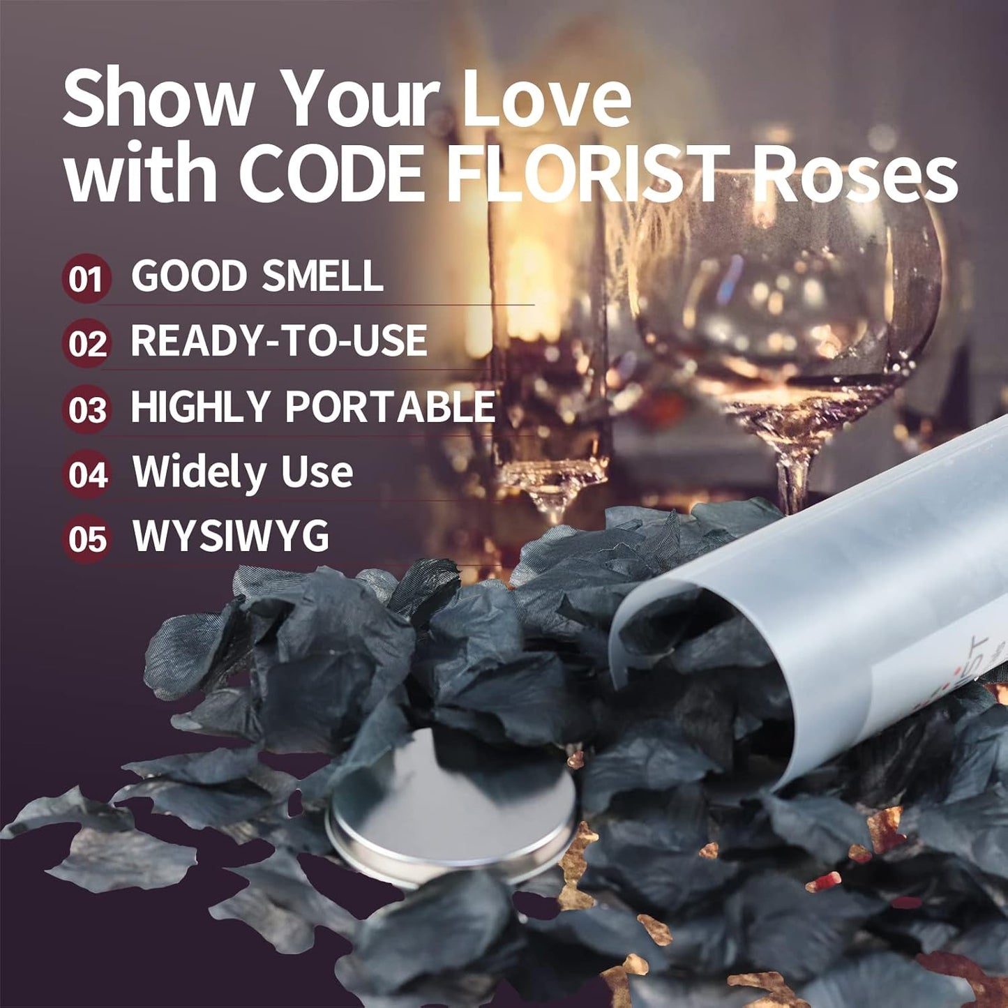 CODE FLORIST 1100 PCS Black Silk Rose Petals for Valentine's Day,Romantic Night,Wedding,Proposal Anniversary Flower Decorations(Separated,Scented)
