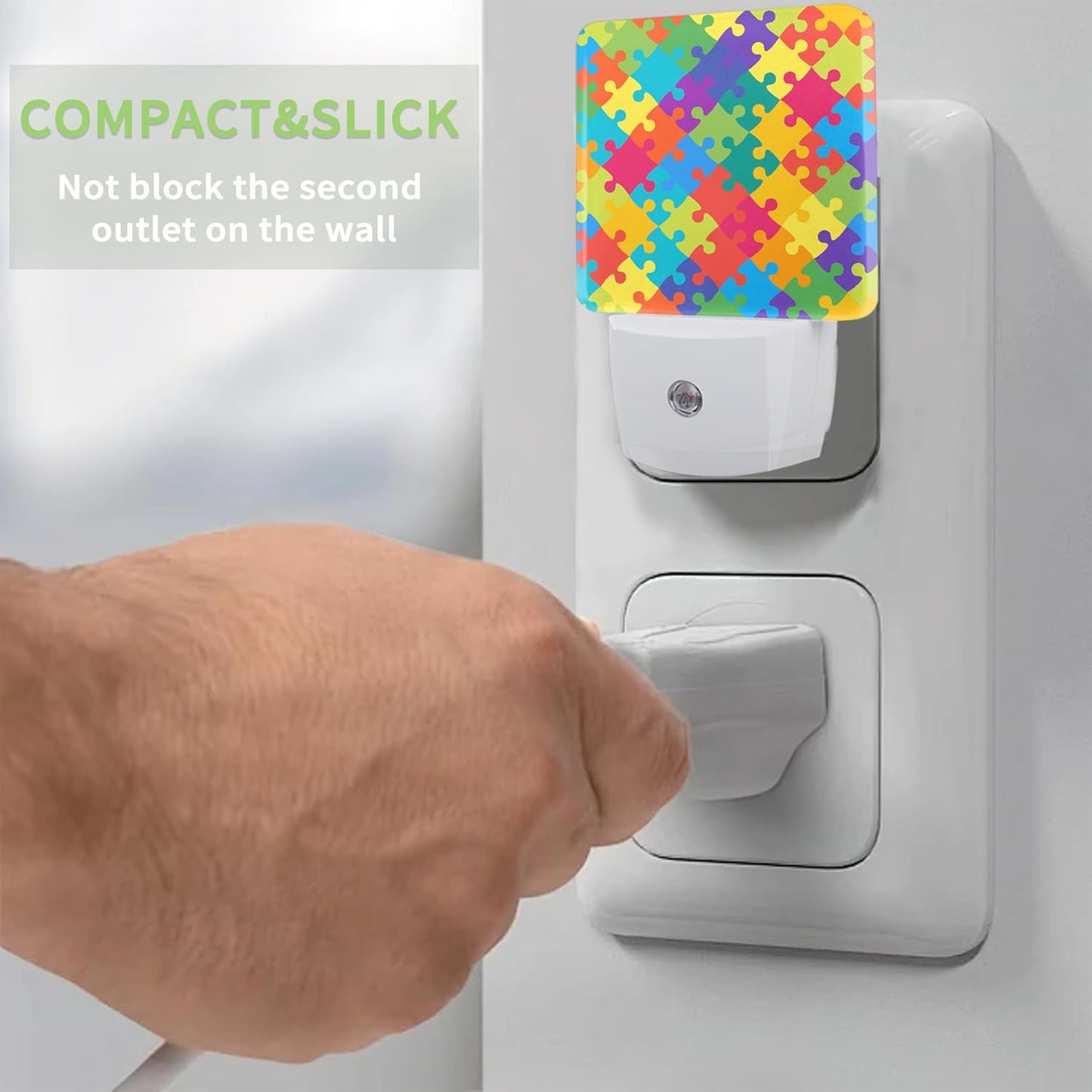 Autism Puzzles Night Light, Night Light Plug into Wall with Dusk to Dawn Sensor, LED Lamp Energy Saving Lights for Men Women Boys Girls,Lamp for Bedroom Bathroom Hallway