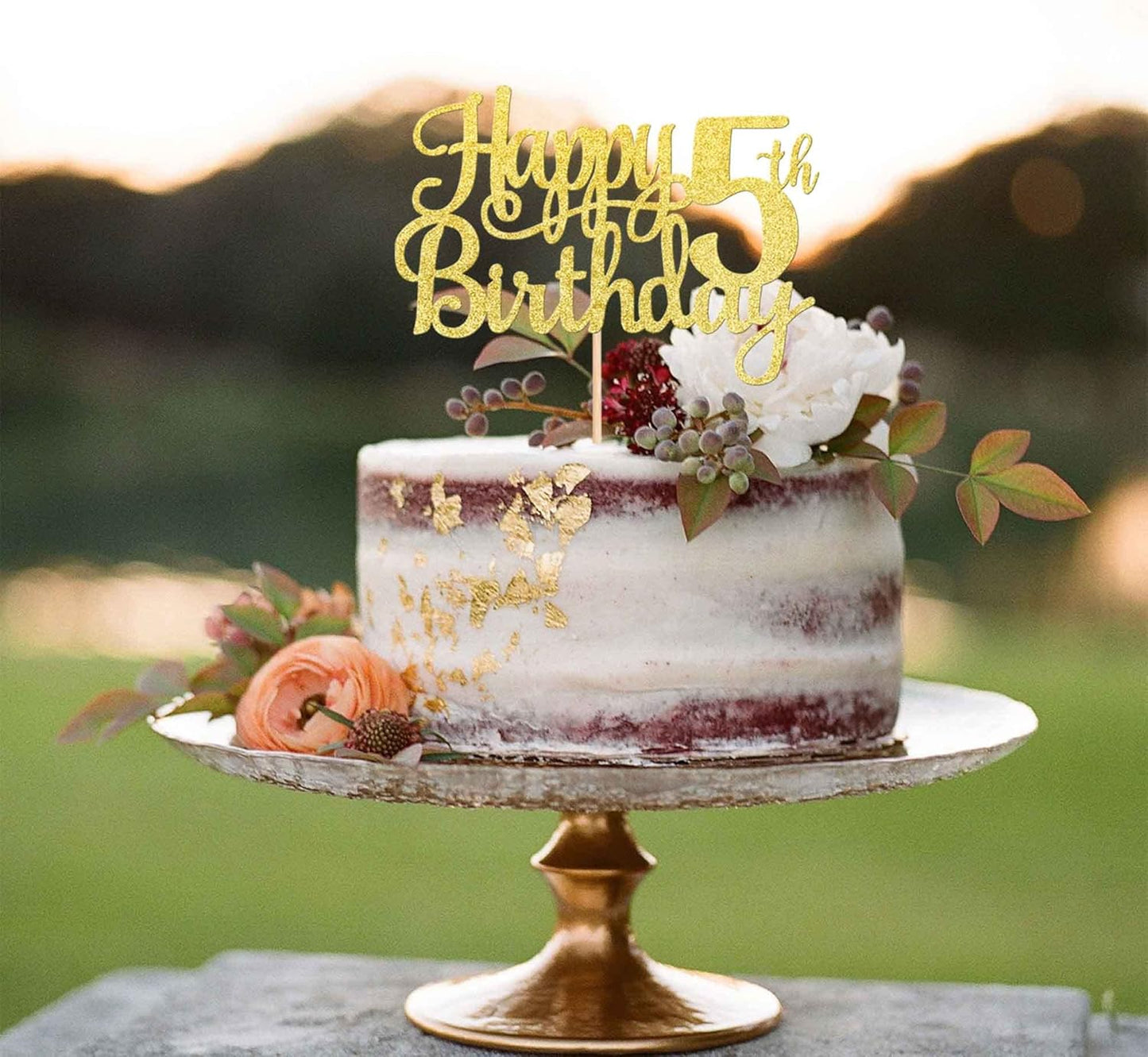 1 PCS Happy 5th Birthday Cake Topper - Gold Glitter Cheers to 5 Years - Fabulous Cake Decoration for 5th Birthday Theme Party