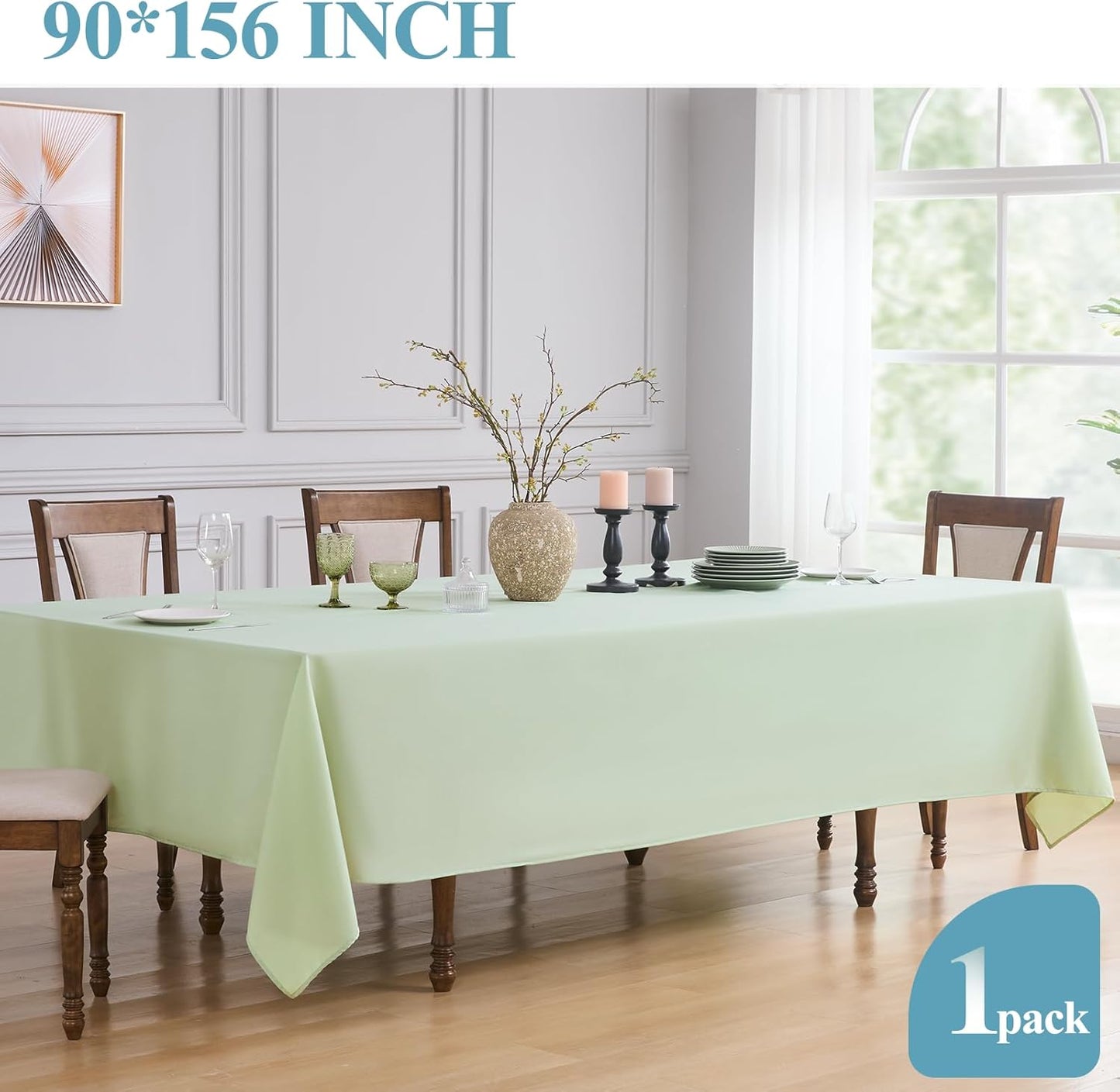 VidaFete Tablecloth 90*156inch Rectangle Table Cloth Polyester, Stain Wrinkle Resistant Polyester Dining Table Cover for Kitchen Dinning Party Wedding Rectangular Tabletop Buffet Decoration(Sagegreen)