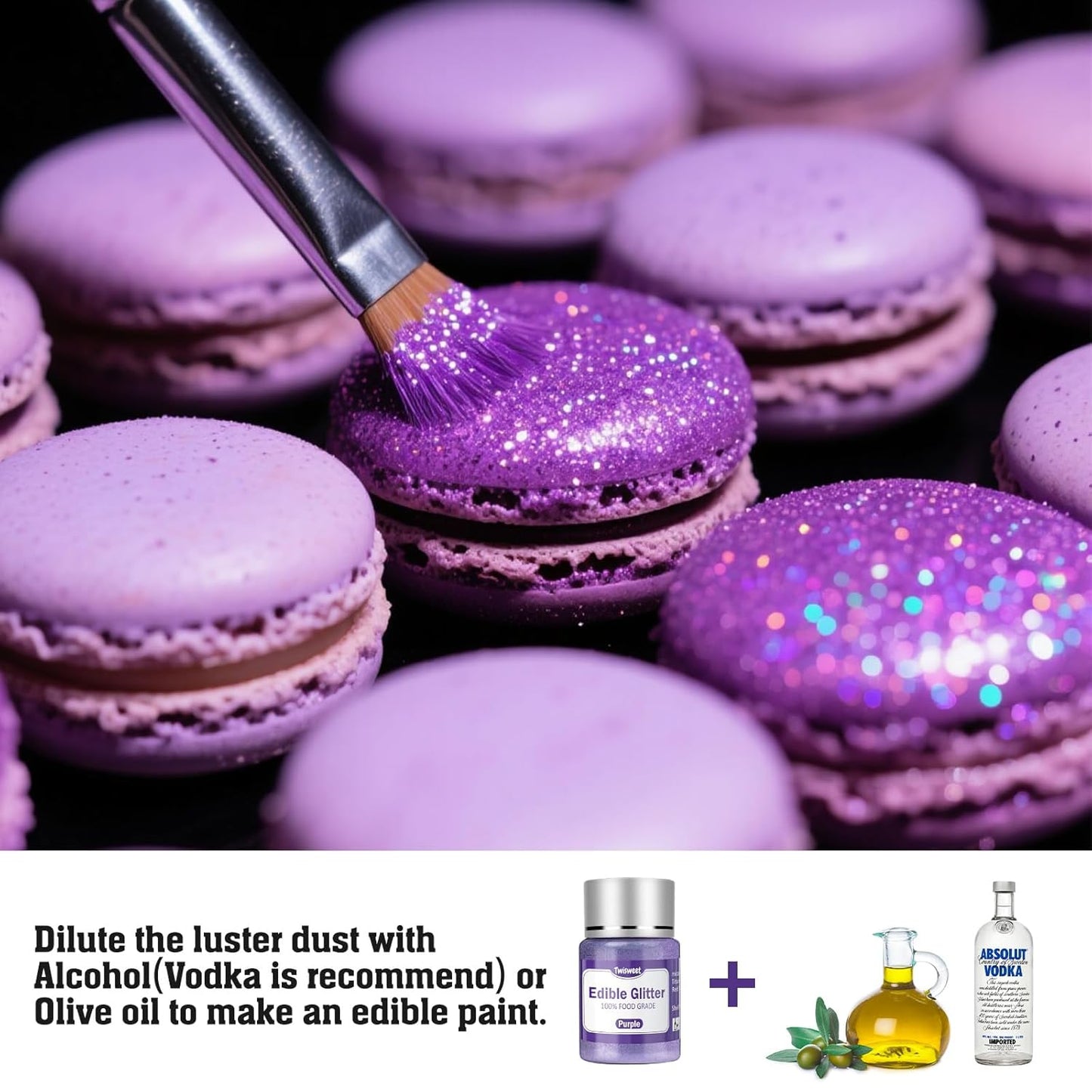 Twisweet Purple Edible Glitter for Drinks, Food Grade 12g Sparkling Sprinkles Cake Decorating Supplies, Edible Luster Dust for Cocktail Beverages, Food Coloring Shimmer Powder for Cupcakes Cookies Cake Decorations