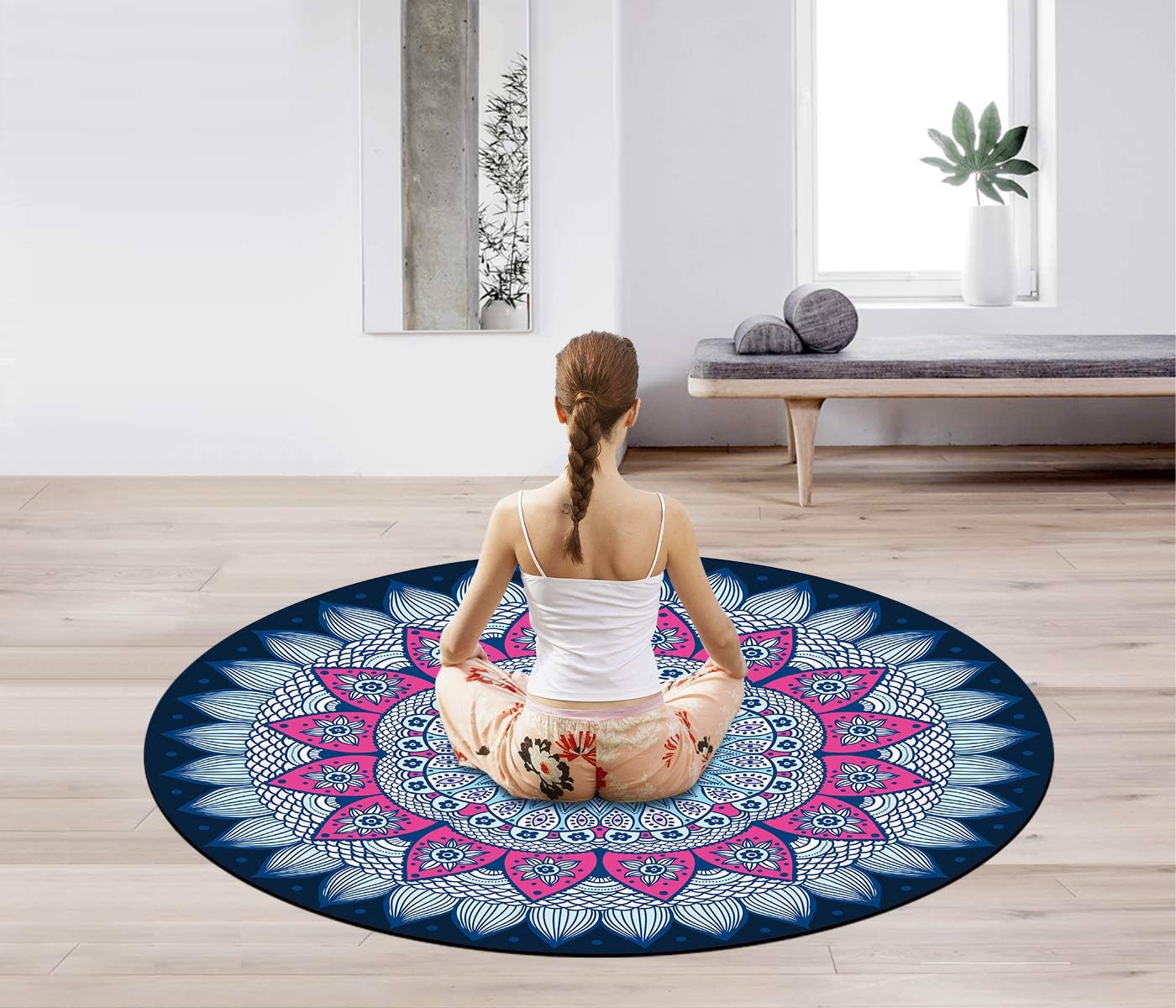 Pilates Mat Round Oversize Yoga Mat Suede Rubber Non-Slip Dia 140cm Exercise Mat Meditation Mat Workout Mat for Home Outdoor