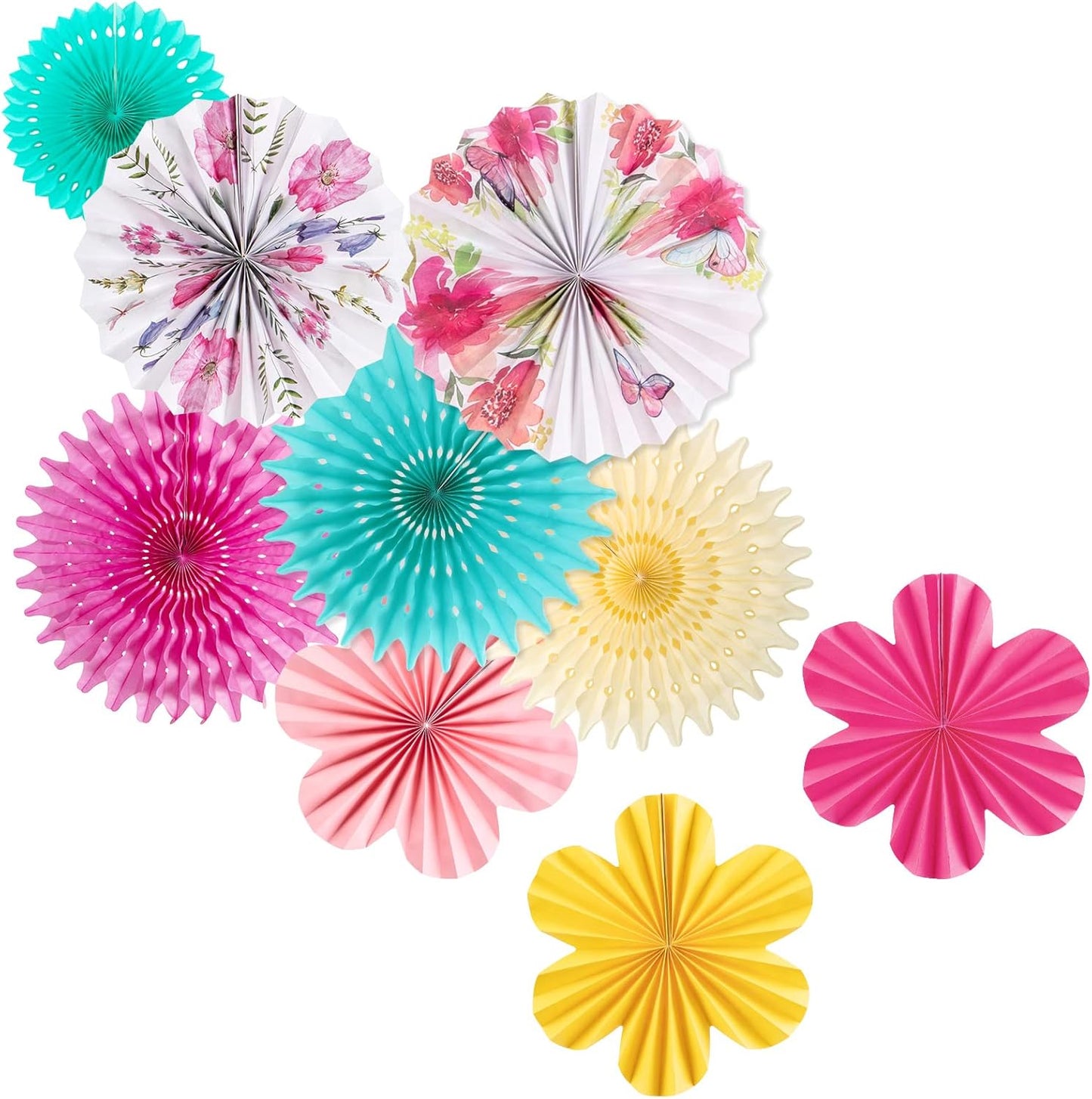 SUNBEAUTY Paper Flowers Decorations for Wall Tea Party Decoration Paper Fans Classroom Decoration Paper Floral Backdrop Decor Paper Fans Decoration Flower Wall Decor,Set of 9