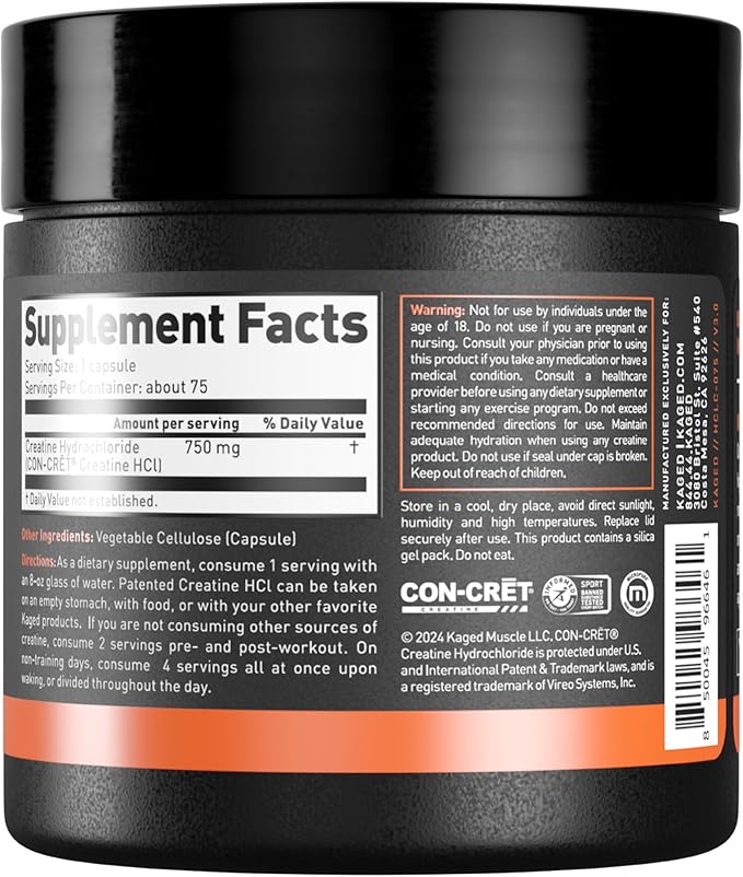 Kaged Creatine HCl Capsules | Unflavored | Muscle Building & Recovery | Patented Creatine Hydrochloride Formula | Vegan, Gluten Free, Easily Digestible | Supplements for Men & Women | 75 Servings