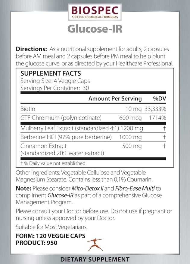 Glucose-IR - Cinnamon Extract, Chromium, Berberine, and Biotin (120 Capsules)