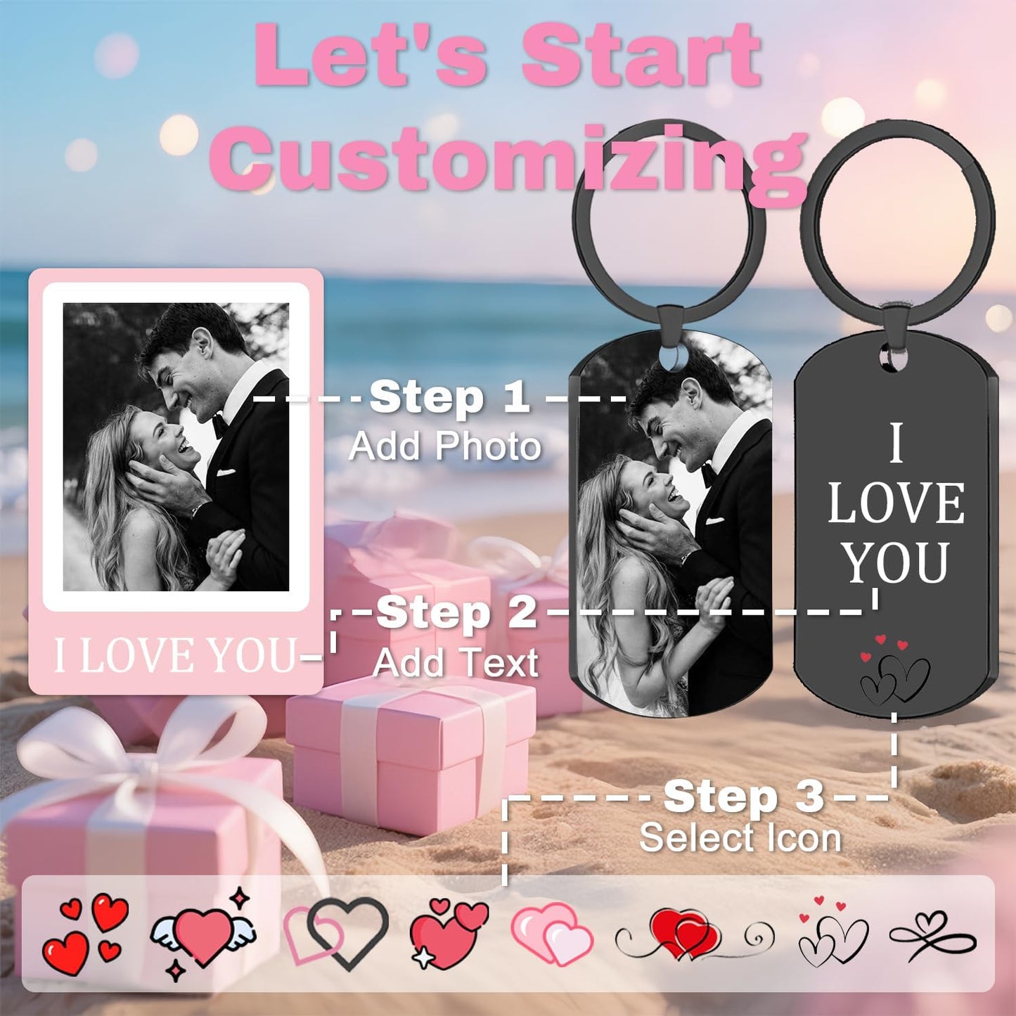 Custom Keychain with Picture, Personalized Double-sided Keychains Gifts for Boyfriend, Family, Lover