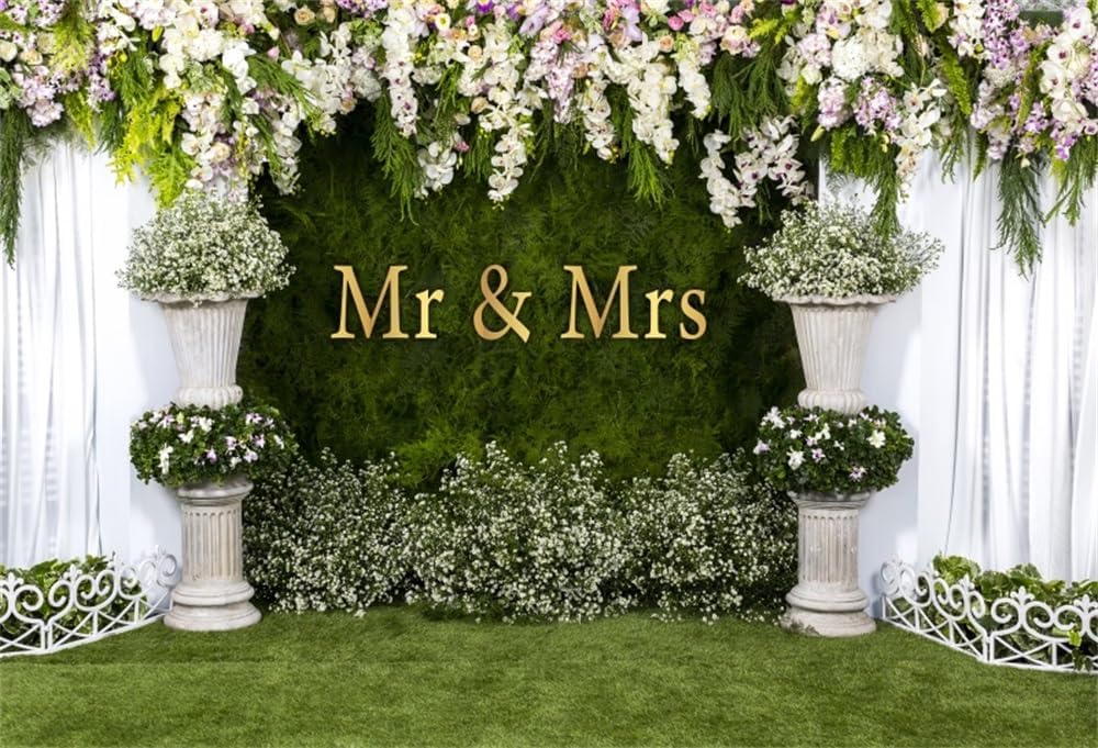 Wedding Arch Flower Backdrop - 10x6.5ft Mr & Mrs Engagement & Anniversary Photography & Bridal Shower Background
