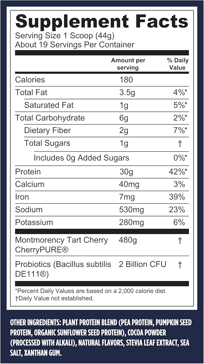 Vega Sport Vegan Protein Powder + Recovery - 30g Plant Based Protein per Serving, Chocolate, 19 Servings, 5g BCAAs, Probiotics, NSF Certified, For Shakes & Smoothies, 1.8lbs (Packaging May Vary)