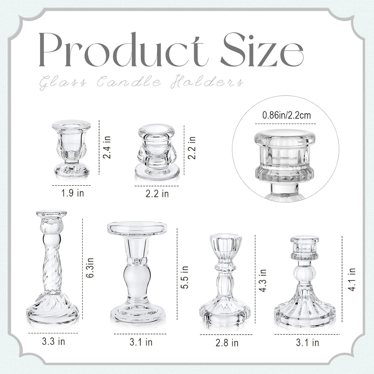 Mumufy 6 Pcs Glass Crystal Taper Candle Holders Clear Glass Candlestick Holder Fit 0.8 Inch Candles Crystal Decorative Candle Stand Centerpiece Table Wedding Dining Party (Simple,Clear)