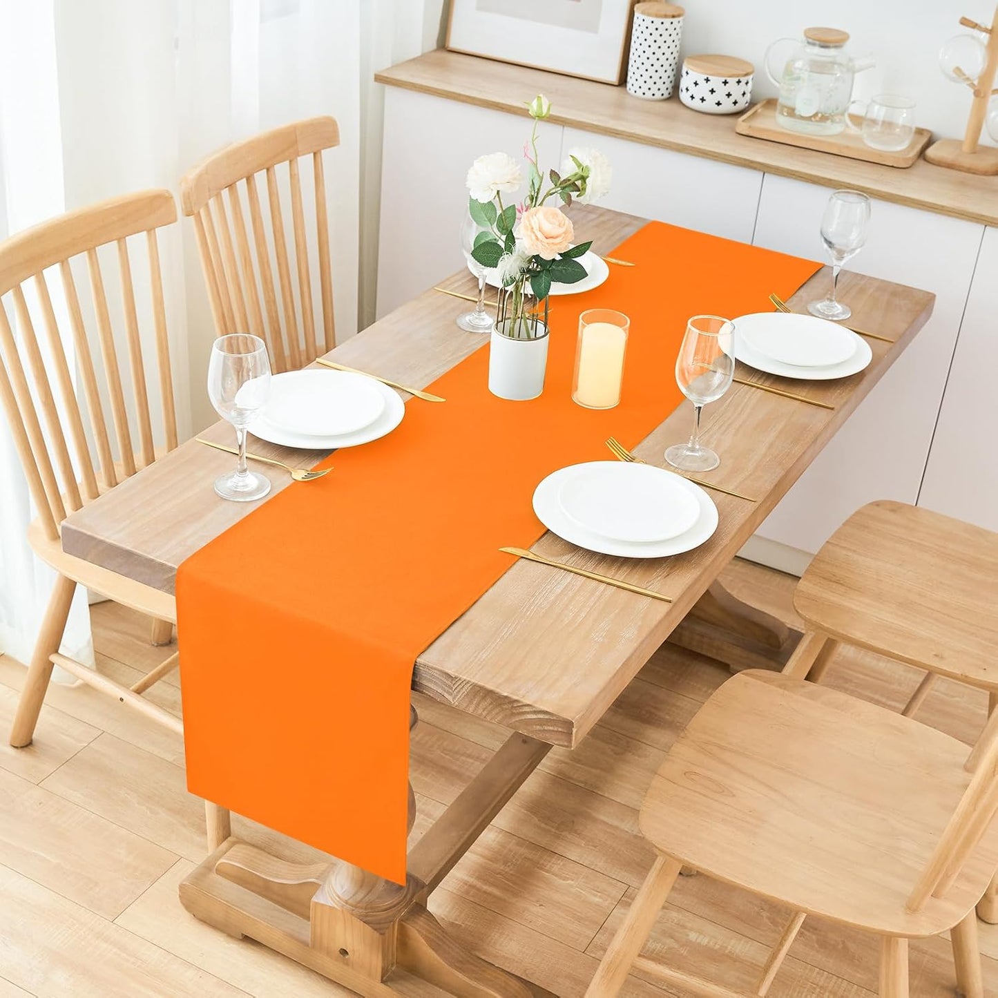 2 Pack Orange Small Short Table Runner 12 x 48 Inch Solid Color Runners Coffee Table Dresser for Daily Party Home Decoration